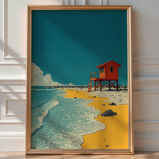 Lifeguard Beach Shack Poster – Coastal Minimalist Print - Just Great Posters