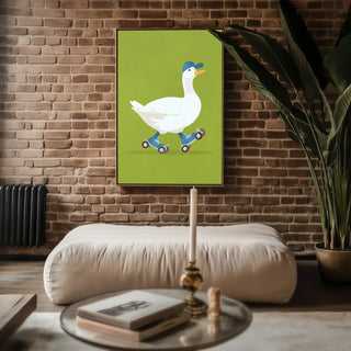 Funny Goose on Roller Skates Poster – Whimsical Animal Wall Art with Attitude - Just Great Posters