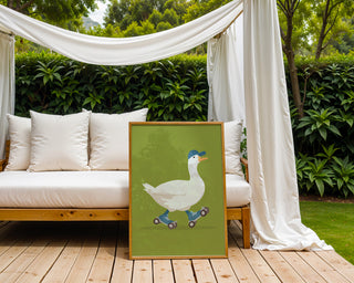 Funny Goose on Roller Skates Poster – Whimsical Animal Wall Art with Attitude - Just Great Posters