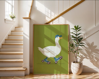 Funny Goose on Roller Skates Poster – Whimsical Animal Wall Art with Attitude - Just Great Posters