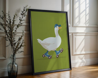 Funny Goose on Roller Skates Poster – Whimsical Animal Wall Art with Attitude - Just Great Posters
