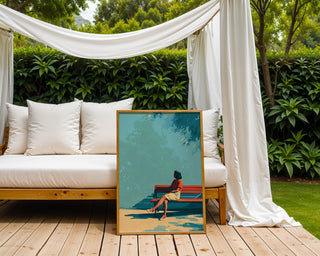 Minimalist Woman on Bench Poster – Summer Shade Wall Art Print - Just Great Posters