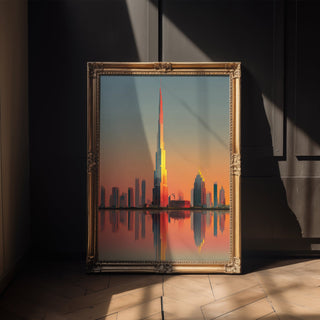 Sunset Skyscraper Skyline Poster – Modern Dubai Wall Art - Just Great Posters