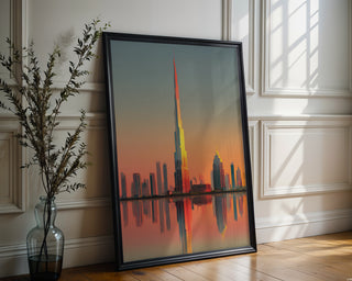 Sunset Skyscraper Skyline Poster – Modern Dubai Wall Art - Just Great Posters