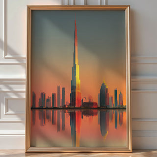 Sunset Skyscraper Skyline Poster – Modern Dubai Wall Art - Just Great Posters