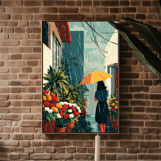 Rain Garden Umbrella Poster – Moody Floral Rain Art Print - Just Great Posters