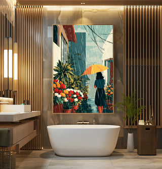 Rain Garden Umbrella Poster – Moody Floral Rain Art Print - Just Great Posters