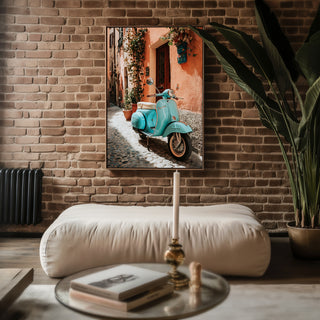 Turquoise Vespa Alley Poster – Vintage Italy Travel Art Print - Just Great Posters