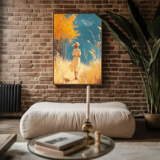 Golden Hour Fields – Girl Wandering Through Field Art Print - Just Great Posters