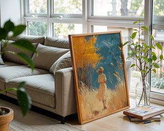 Golden Hour Fields – Girl Wandering Through Field Art Print - Just Great Posters