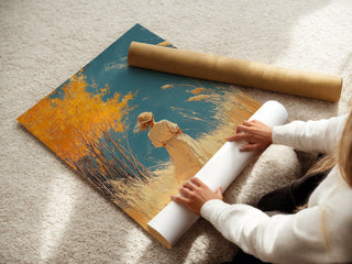 Golden Hour Fields – Girl Wandering Through Field Art Print - Just Great Posters