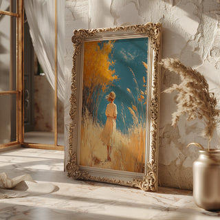 Golden Hour Fields – Girl Wandering Through Field Art Print - Just Great Posters