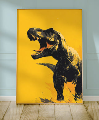 Roaring T - Rex Dinosaur Poster – Bold Yellow Art - Just Great Posters