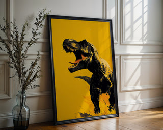 Roaring T - Rex Dinosaur Poster – Bold Yellow Art - Just Great Posters