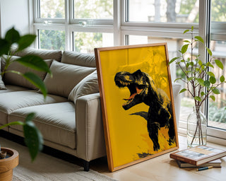 Roaring T - Rex Dinosaur Poster – Bold Yellow Art - Just Great Posters