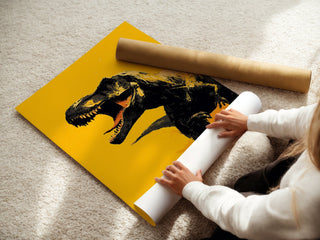 Roaring T - Rex Dinosaur Poster – Bold Yellow Art - Just Great Posters