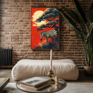 Zen Zebra at Sunset Poster – Japanese‑Style Minimalist Wildlife Wall Art - Just Great Posters