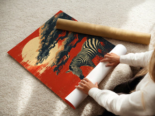 Zen Zebra at Sunset Poster – Japanese‑Style Minimalist Wildlife Wall Art - Just Great Posters