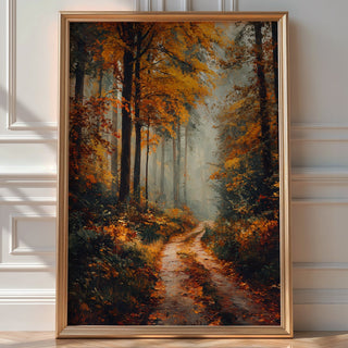 Foggy Autumn Forest Print – Moody Nature Path Wall Art for Cozy Interiors - Just Great Posters