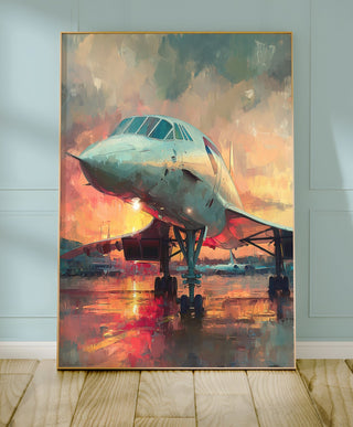 Concorde Jet Poster – Retro Supersonic Plane Art with Sunset Sky - Just Great Posters