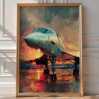 Concorde Jet Poster – Retro Supersonic Plane Art with Sunset Sky - Just Great Posters