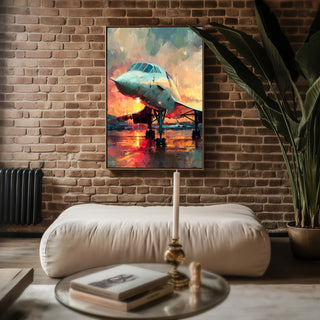Concorde Jet Poster – Retro Supersonic Plane Art with Sunset Sky - Just Great Posters