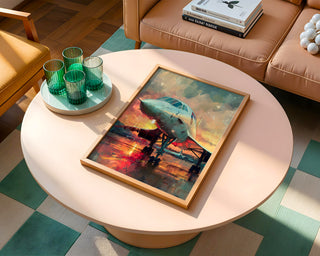 Concorde Jet Poster – Retro Supersonic Plane Art with Sunset Sky - Just Great Posters