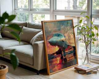 Concorde Jet Poster – Retro Supersonic Plane Art with Sunset Sky - Just Great Posters