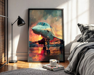 Concorde Jet Poster – Retro Supersonic Plane Art with Sunset Sky - Just Great Posters