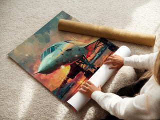 Concorde Jet Poster – Retro Supersonic Plane Art with Sunset Sky - Just Great Posters