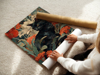 Black Cat in Bloom – Botanical Gothic Art Print - Just Great Posters