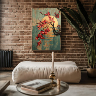 Blossoming Moon Sakura Branch Print – Traditional Japanese Cherry Blossom Wall Art - Just Great Posters
