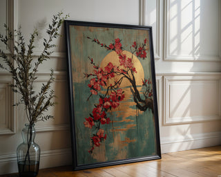 Blossoming Moon Sakura Branch Print – Traditional Japanese Cherry Blossom Wall Art - Just Great Posters