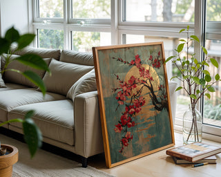 Blossoming Moon Sakura Branch Print – Traditional Japanese Cherry Blossom Wall Art - Just Great Posters