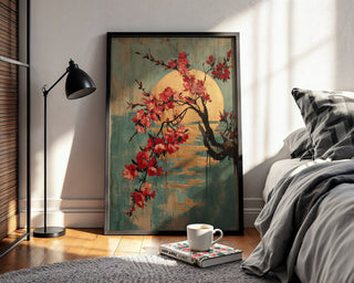 Blossoming Moon Sakura Branch Print – Traditional Japanese Cherry Blossom Wall Art - Just Great Posters