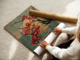 Blossoming Moon Sakura Branch Print – Traditional Japanese Cherry Blossom Wall Art - Just Great Posters