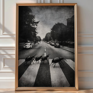Beatles Beetle Crossing – Surreal Abbey Road Insect Art Print - Just Great Posters