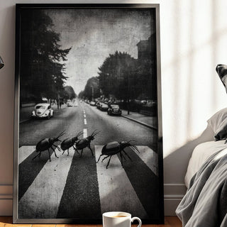 Beatles Beetle Crossing – Surreal Abbey Road Insect Art Print - Just Great Posters