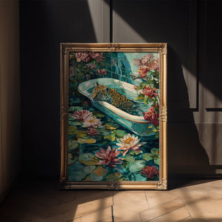 Flora & Feline – Surreal Jungle Bathtub Art Print - Just Great Posters