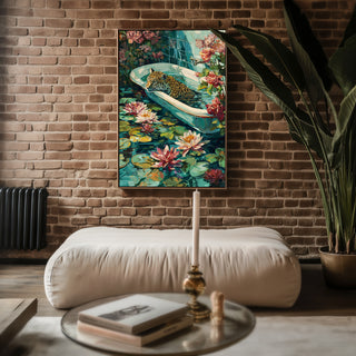 Flora & Feline – Surreal Jungle Bathtub Art Print - Just Great Posters