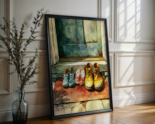 Watercolor Welcome – Family Shoe Portrait Art Print - Just Great Posters