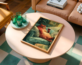 Wine Cat Art Print – Lazy Luxury Watercolor Animal Wall Art - Just Great Posters