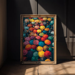 Color Storm – Vibrant Umbrella Street Art Print - Just Great Posters