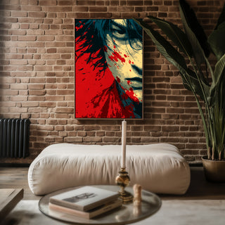 Red Warrior Anime Portrait Poster – Gritty Manga Wall Art Print - Just Great Posters