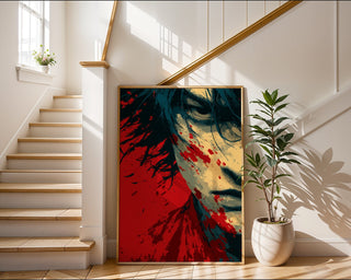 Red Warrior Anime Portrait Poster – Gritty Manga Wall Art Print - Just Great Posters
