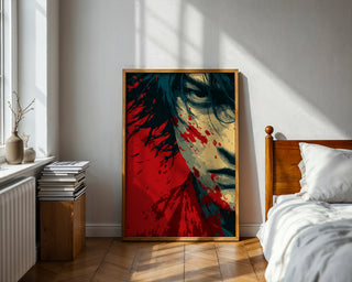 Red Warrior Anime Portrait Poster – Gritty Manga Wall Art Print - Just Great Posters