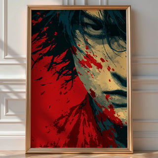 Red Warrior Anime Portrait Poster – Gritty Manga Wall Art Print - Just Great Posters