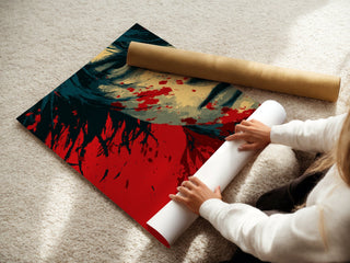 Red Warrior Anime Portrait Poster – Gritty Manga Wall Art Print - Just Great Posters