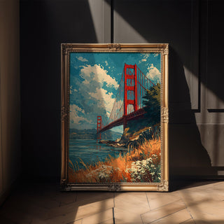 Golden Gate Bridge Sunset Poster – Painterly San Francisco Wall Art - Just Great Posters