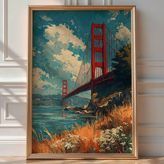Golden Gate Bridge Sunset Poster – Painterly San Francisco Wall Art - Just Great Posters